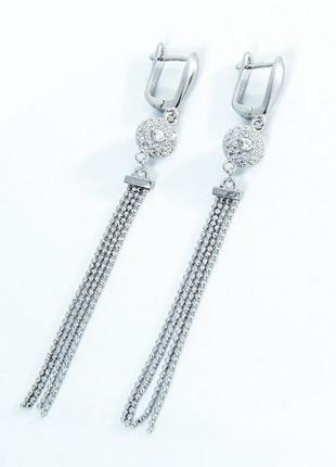 Срібні сережки з підвісками зі вставками фіанітів 02-00031-10