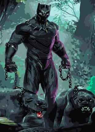 Картина за номерами strateg преміум загрозлива чорна пантера розміром 40х50 см (gs1027)