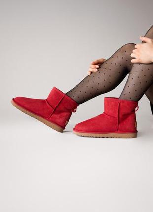 😍ugg classic ii mini wine😍уггі жіночі❄️зимові❄️, замша, червоні угі.1 фото