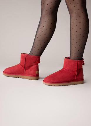 😍ugg classic ii mini wine😍угги женские❄️зимние❄️, замша, красные уги.4 фото