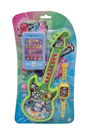 Дитяча іграшка "гітара" bambi 8120-2 з наручним годинником і телефоном (зелений)1 фото