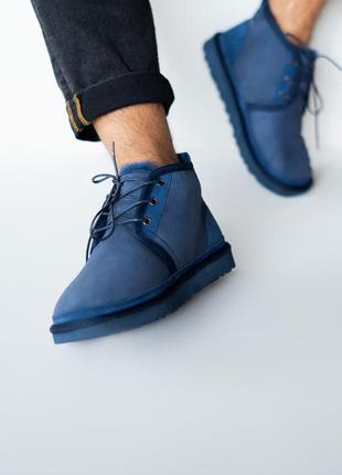 Стильные мужские синие👌угги👌ugg neumel blue, угт\ботинки кожаные4 фото