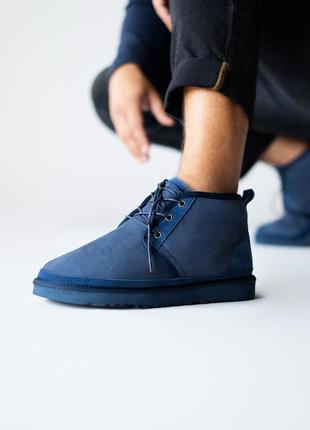 Стильные мужские синие👌угги👌ugg neumel blue, угт\ботинки кожаные5 фото