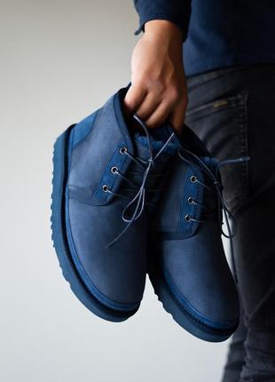 Стильные мужские синие👌угги👌ugg neumel blue, угт\ботинки кожаные6 фото