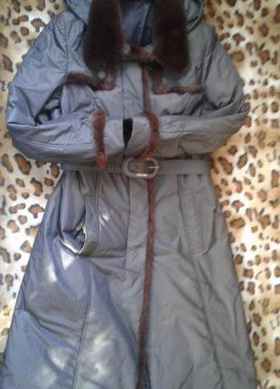 Saga furs стальное пальто-пуховик на тинсулейте с отделкой норкой зима-евро-зима 48-50р