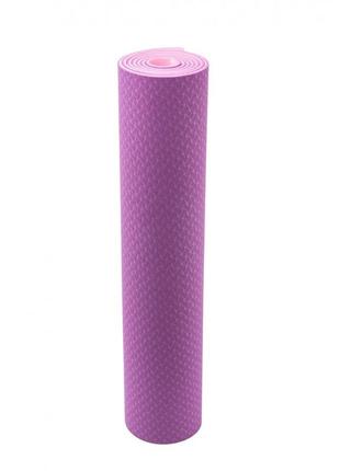 Килимок для йоги та фітнесу ivn 1830*610*6 мм tpe колір фіолетово-рожевий2 фото