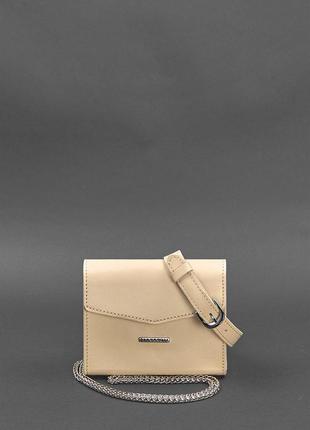 Набір жіночих шкіряних сумок mini поясна/кроссбоді світло-бежевий2 фото
