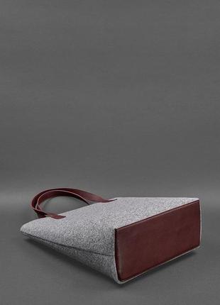 Фетрова жіноча сумка шоппер d.d. з шкіряними бордовими вставками5 фото