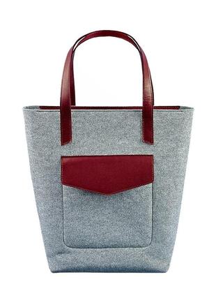 Фетрова жіноча сумка шоппер d.d. з шкіряними бордовими вставками9 фото