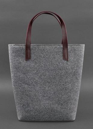 Фетрова жіноча сумка шоппер d.d. з шкіряними бордовими вставками4 фото