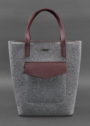 Фетрова жіноча сумка шоппер d.d. з шкіряними бордовими вставками8 фото