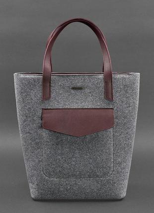 Фетрова жіноча сумка шоппер d.d. з шкіряними бордовими вставками2 фото