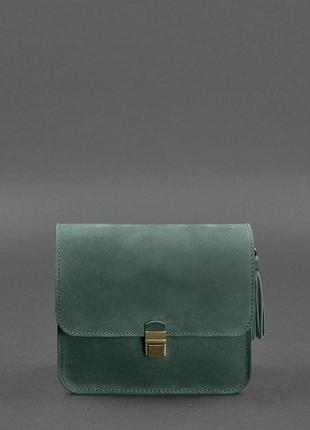 Шкіряна жіноча бохо-сумка лілу зелена crazy horse6 фото
