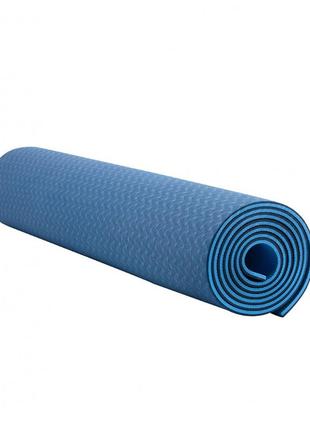 Килимок для йоги та фітнесу ivn 1830*610*6 мм tpe колір синьо-блакитний3 фото