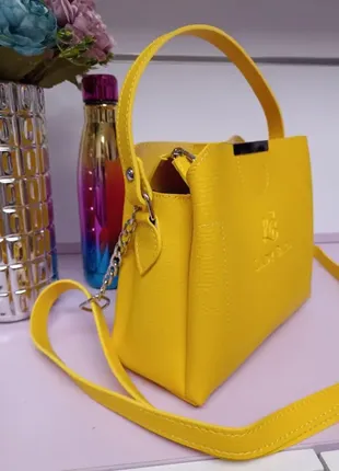 Желтая - стильная сумочка на три отделения - lady bags, два ремня в комплекте2 фото