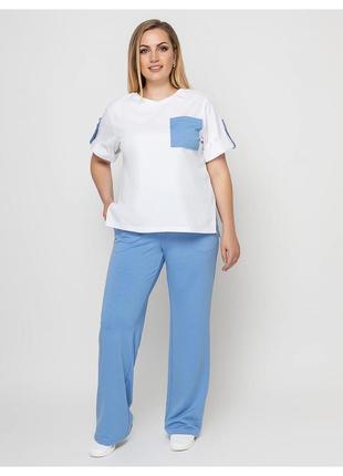 Костюм-двійка жіночий літній штани з трикотажу двонитка, футболка - кулір розмір від 48 до 601 фото