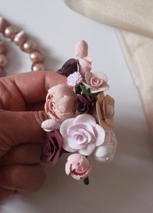 Бежево-розовый комплект украшений ручной работы "розовый марала"3 фото