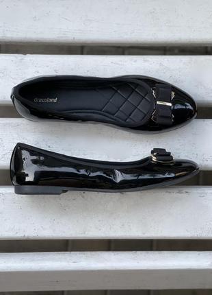 Лаковые черные балетки,42 р-27см,туфли с бантиками, лодочки-лодочки, большого размера graceland5 фото