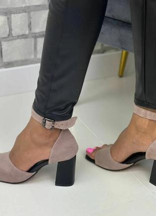 Стильные женские босоножки на каблуках замш  цвет пудра размер 39 (25,5 см) (28754)3 фото