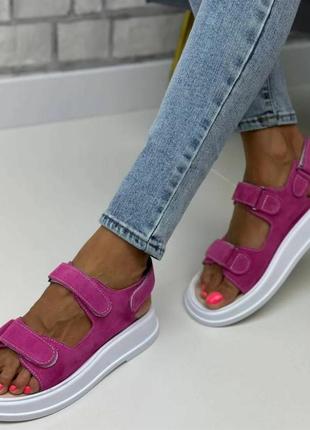 Стильні жіночі босоніжки колір фуксія замш розмір 39 (25,5 см) (33709)