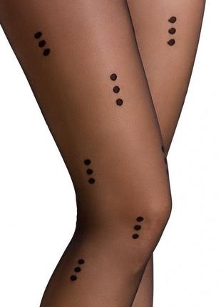 Стильні напівпрозорі, еластичні колготки з оригінальним принтом в в горошок