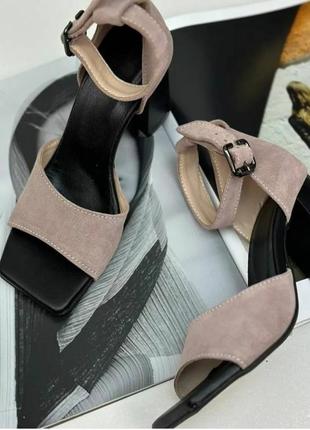 Стильные женские босоножки на каблуках замш  цвет пудра размер 37 (24 см) (28754)9 фото