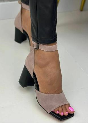 Стильные женские босоножки на каблуках замш  цвет пудра размер 37 (24 см) (28754)4 фото