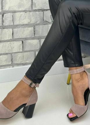 Стильные женские босоножки на каблуках замш  цвет пудра размер 38 (24,5 см) (28754)1 фото