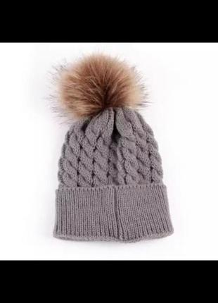 Тёплая вязанная шапка на флисовой подкладке