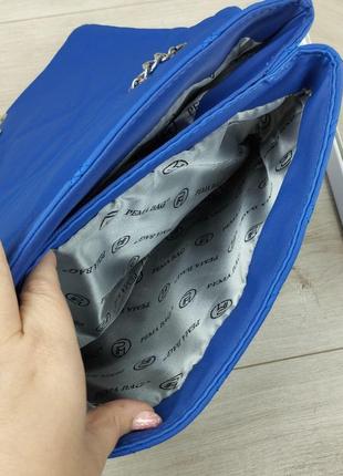 Жіноча сумка кросбоді тканинна стьобана на ланцюжку синя7 фото