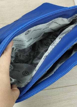 Жіноча сумка кросбоді тканинна стьобана на ланцюжку синя8 фото