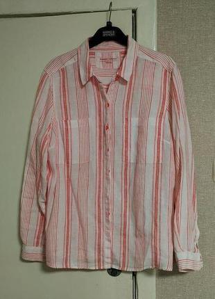 Marks & spencer лен 100%/ актуальная рубашка в полоску
