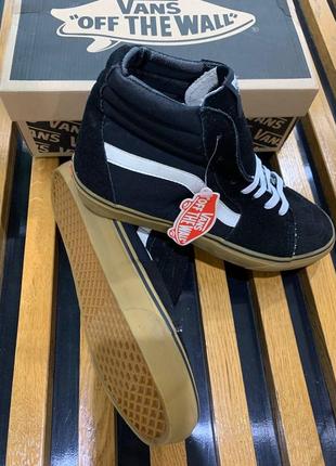 Хіт сезону кеди vans sk-8 old skool олд скул black/gum hi sk8 sk 8 високі венс чорні на коричневій підошві