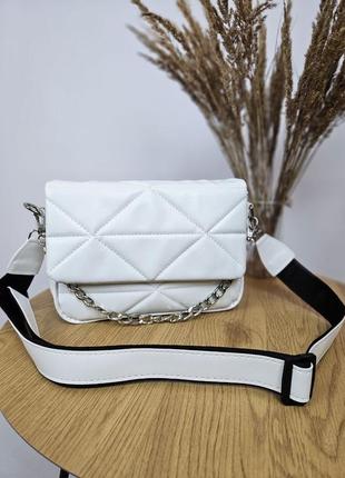 Стильная сумка, сумочка женская прямоугольная белая с цепочкой7 фото