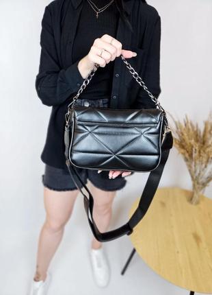 Стильная сумка, сумочка женская прямоугольная черная с цепочкой8 фото
