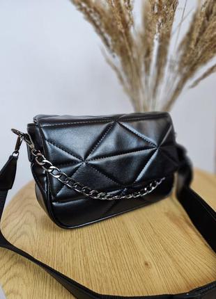 Стильная сумка, сумочка женская прямоугольная черная с цепочкой3 фото