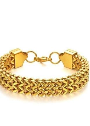 Мужской браслет из нержавеющей стали золотистый ширина 12 мм, длинна 21 см