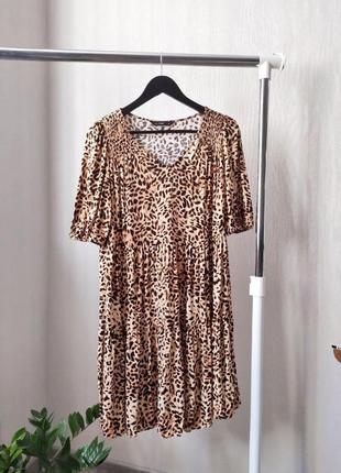 Легкое вискозное платье/ платье свободного кроя в тигровый леопардовый принт