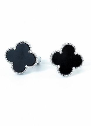 Срібні сережки зі вставками чорного оніксу 02-00013-21