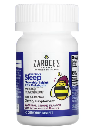 Zarbee's, дитячі таблетки для поліпшення сну з мелатоніном, натуральний виноградний смак, для дітей3 фото