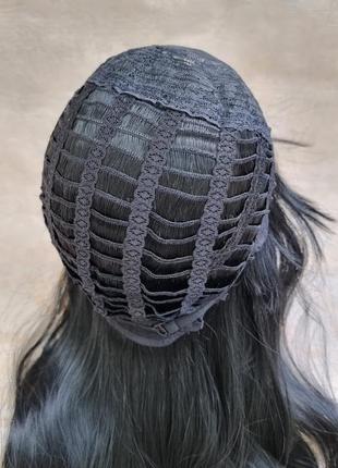 Термо перука довга чорна під натуральне волосся для щоденного використання термоперука з довгим чорним хвилястим волоссям8 фото