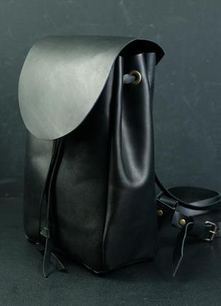 Женский кожаный рюкзак на затяжках, натуральная кожа итальянский краст цвет черный
