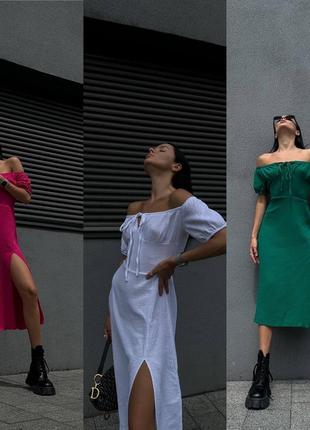 Муслиновое миди платье с разрезом на ноге