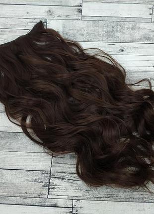 3848 трессы волнистые набор темно-коричневый 2/33 16клипс 55см волосы на заколках