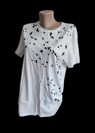Белая футболка с птицами птицей свобода женская мужская хлопковая катоновая натуральная базовая