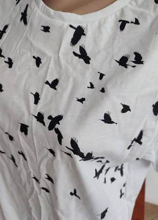 Белая футболка с птицами птицей свобода женская мужская хлопковая катоновая натуральная базовая3 фото