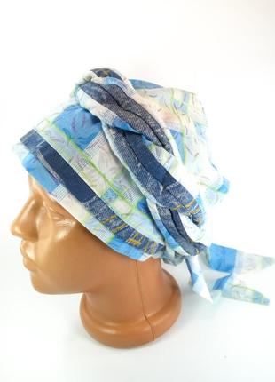 Чалма шапка с косой после химиотерапии косынка бандана летние тюрбан хлопок голубой с белым1 фото