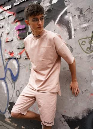 Футболка + шорты palm angels бежевая