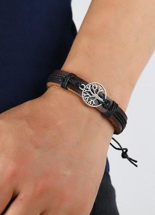 Кожаный браслет дерево жизни коричневый