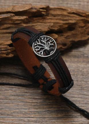 Кожаный браслет дерево жизни коричневый